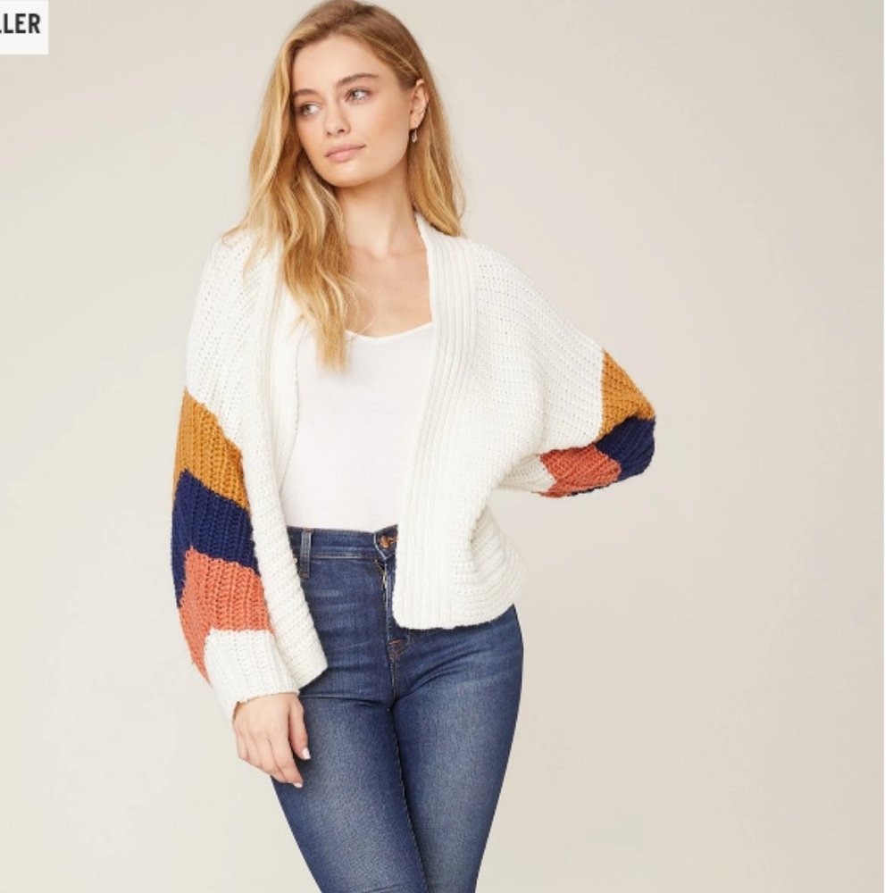 BB Dakota Block & Roll Cardigan in Ivory